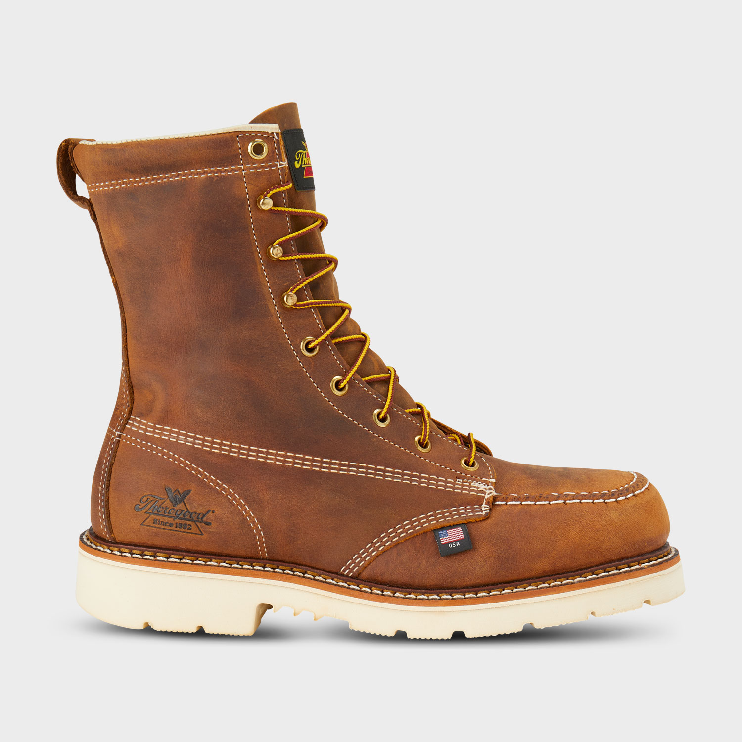 Men's Thorogood 8″ Safety Toe Moc Toe Boots, 12805 (Brown)
