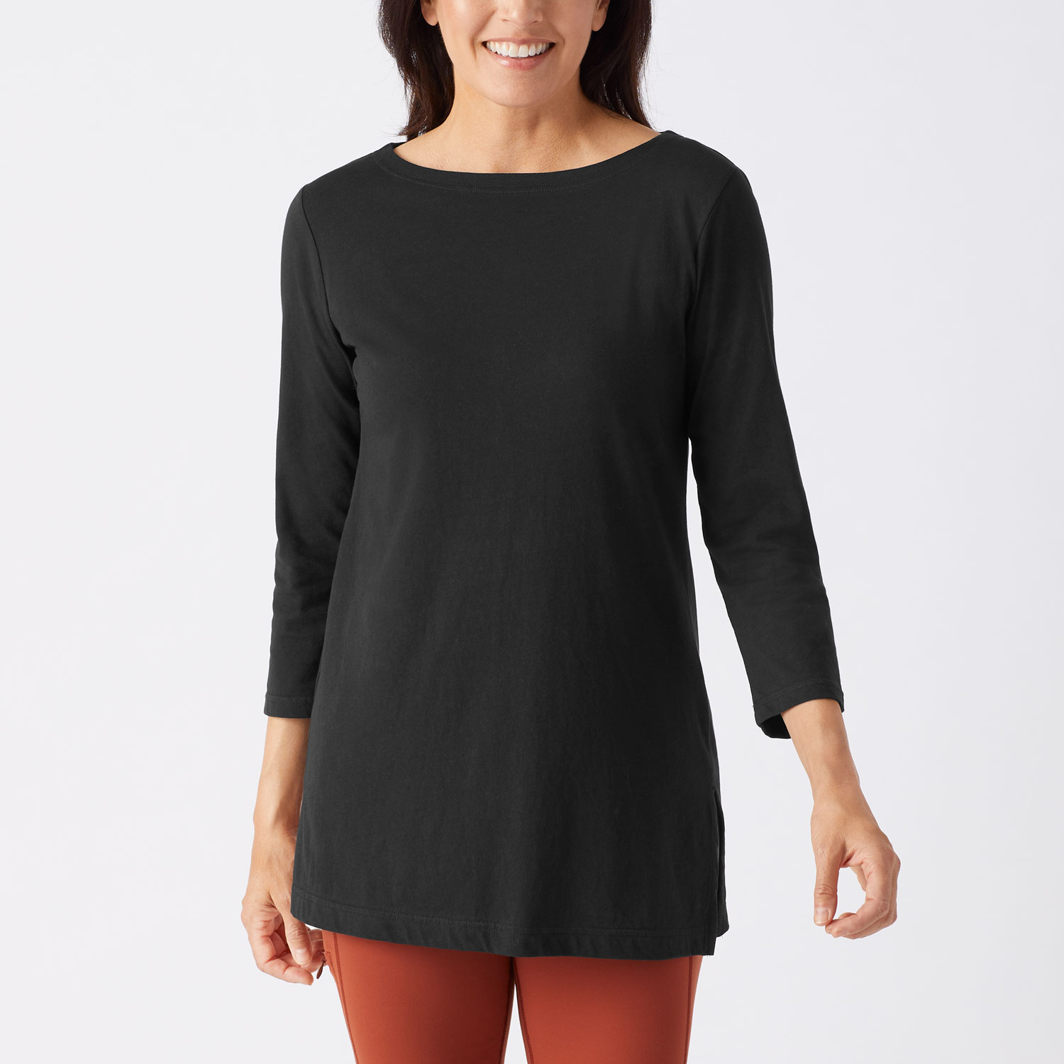 Women's Lightweight 3/4 Sleeve Boat Neck Tunic, 52803 (Black)